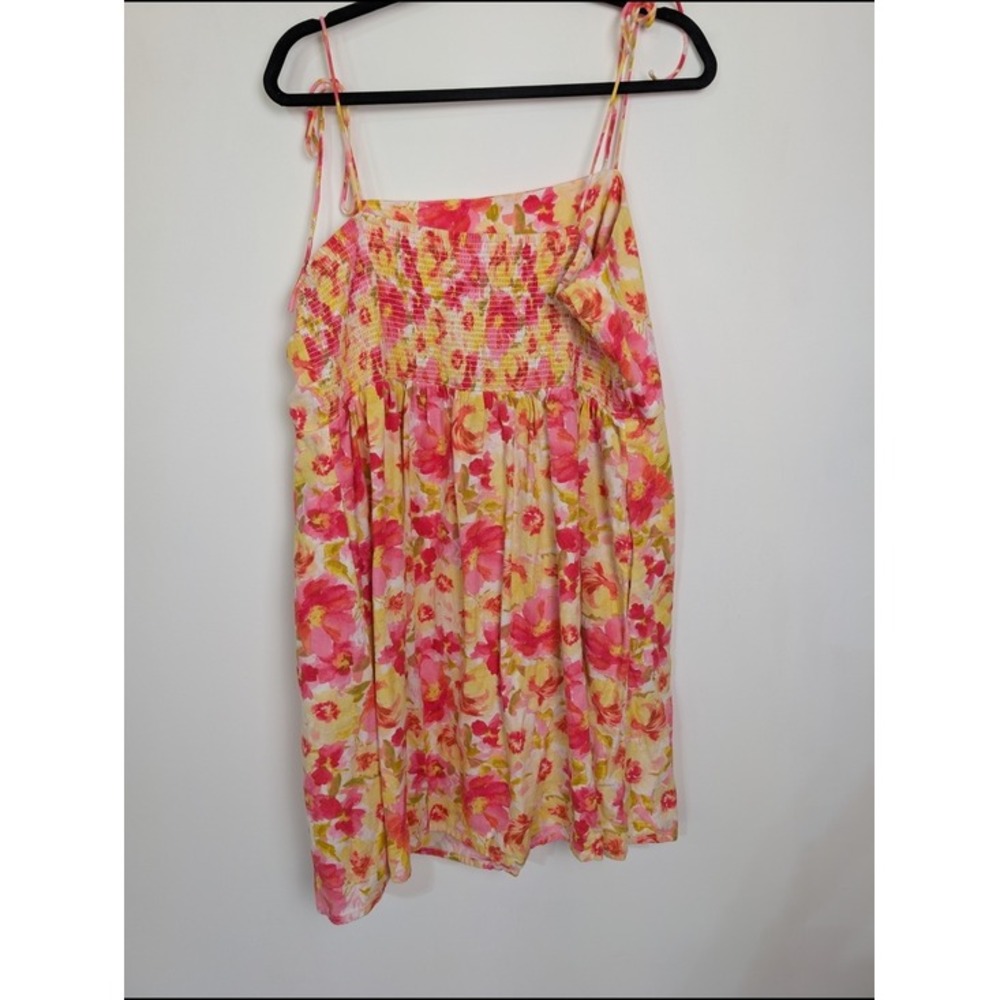 Old Navy Linen Smocked Watercolor Floral Mini Dress Size 2X Boho Fairy Garden - Picture 5 of 6